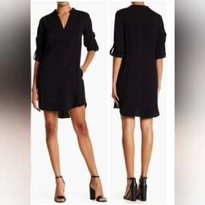 Lush Novak Split Neck 3/4 Sleeve Black Dress Women's Size S